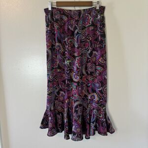 Vintage White Stag Womens Midi Skirt Paisley Ruffle Cottagecore Sz Small